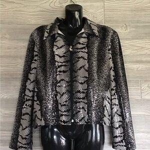 Joseph Ribkoff Black & White Sequin Zip-Front Women's Jacket